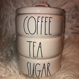 Rae Dunn coffee sugar tea canister stack